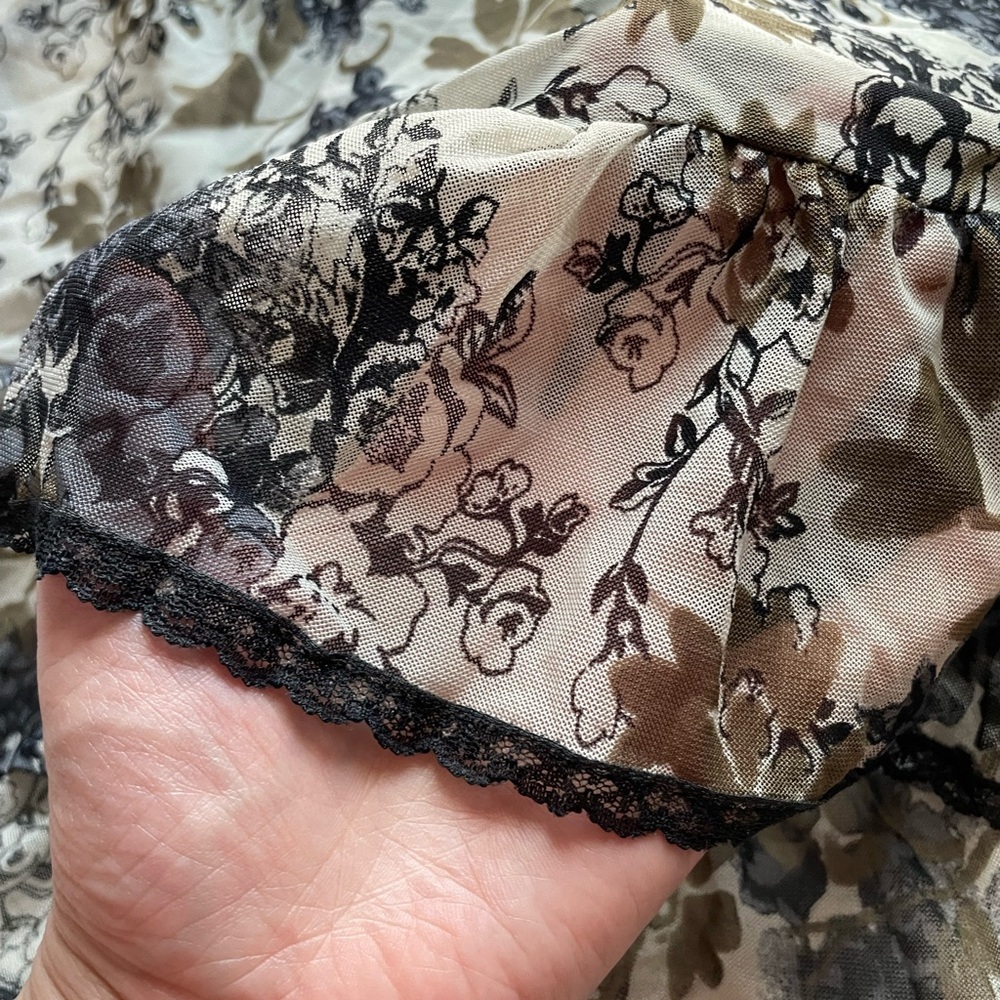 Y2K Micro Mesh Sheer Floral Babydoll Mini Dress Small Fairy Grunge Whimsigoth - Picture 4 of 11